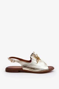 Zazoo 2898 Skórzane Płaskie Sandały Złote