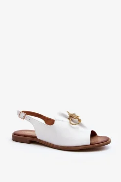 Zazoo 2898 Skórzane Płaskie Sandały Białe