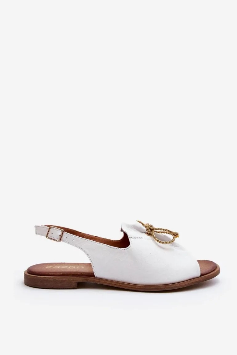 Zazoo 2898 Skórzane Płaskie Sandały Białe