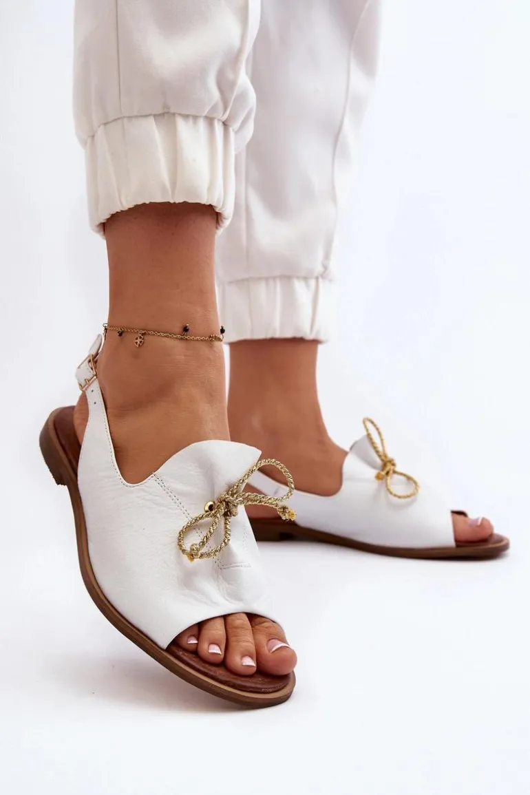 Zazoo 2898 Skórzane Płaskie Sandały Białe