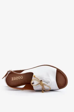Zazoo 2898 Skórzane Płaskie Sandały Białe