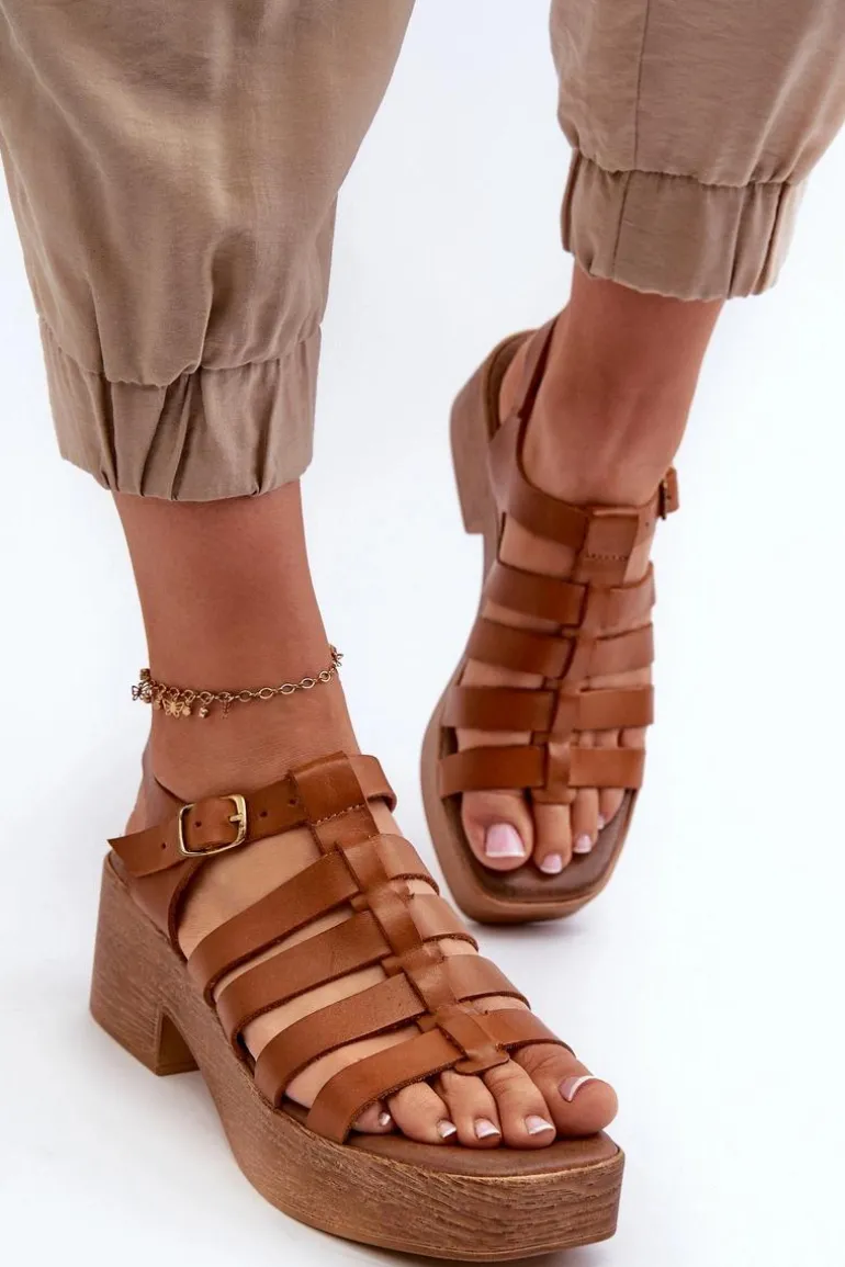 Zazoo 40410 Skórzane Sandały Damskie Brązowe