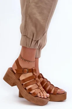 Zazoo 40410 Skórzane Sandały Damskie Brązowe