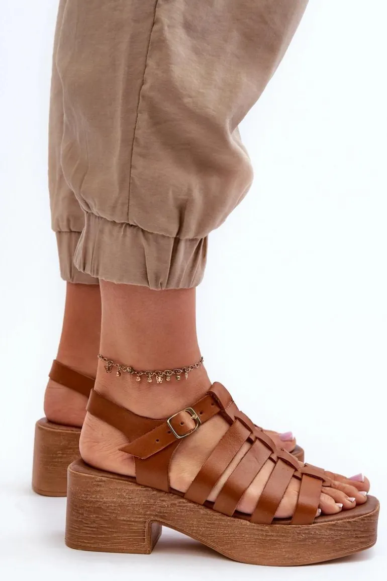 Zazoo 40410 Skórzane Sandały Damskie Brązowe