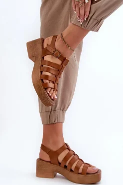 Zazoo 40410 Skórzane Sandały Damskie Brązowe