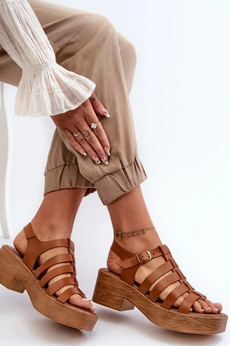 Zazoo 40410 Skórzane Sandały Damskie Brązowe