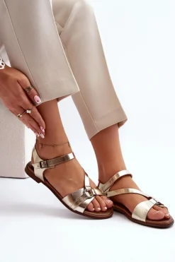 Zazoo 40182 Skórzane Sandały Damskie Złote