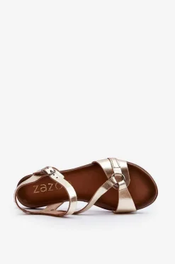 Zazoo 40182 Skórzane Sandały Damskie Złote