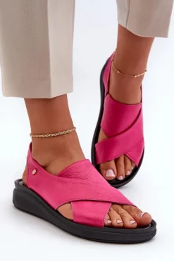 Zazoo 40392 Skórzane Sandały Damskie Fuksja