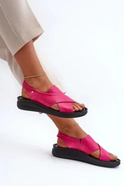 Zazoo 40392 Skórzane Sandały Damskie Fuksja