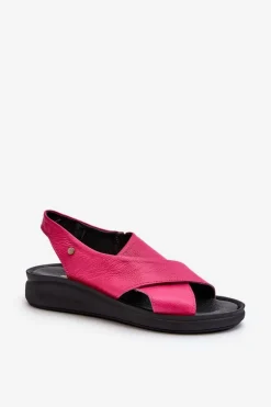 Zazoo 40392 Skórzane Sandały Damskie Fuksja