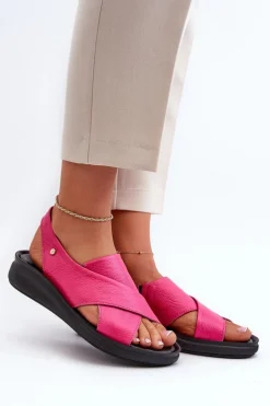 Zazoo 40392 Skórzane Sandały Damskie Fuksja