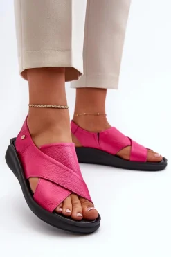 Zazoo 40392 Skórzane Sandały Damskie Fuksja