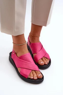 Zazoo 40392 Skórzane Sandały Damskie Fuksja