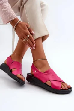 Zazoo 40392 Skórzane Sandały Damskie Fuksja