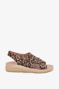 Zazoo 40392 Skórzane Sandały Damskie Panterka Brązowe