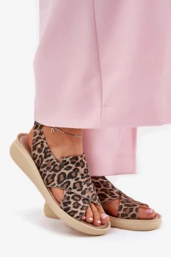 Zazoo 40392 Skórzane Sandały Damskie Panterka Brązowe