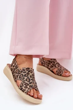 Zazoo 40392 Skórzane Sandały Damskie Panterka Brązowe