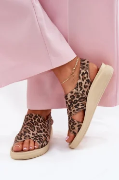 Zazoo 40392 Skórzane Sandały Damskie Panterka Brązowe