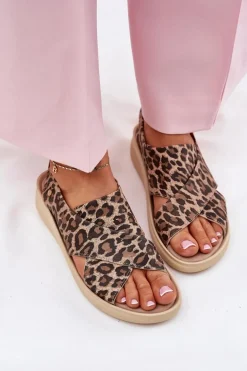 Zazoo 40392 Skórzane Sandały Damskie Panterka Brązowe