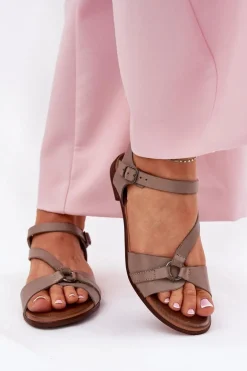 Zazoo 40182 Skórzane Sandały Damskie Ciemnobeżowe