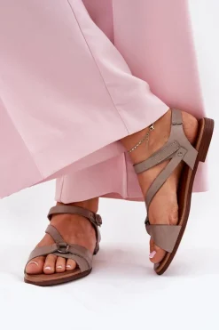 Zazoo 40182 Skórzane Sandały Damskie Ciemnobeżowe