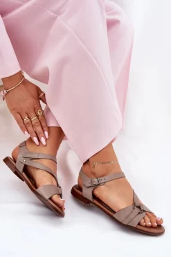 Zazoo 40182 Skórzane Sandały Damskie Ciemnobeżowe