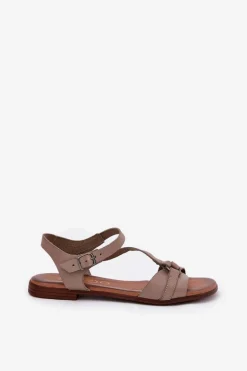 Zazoo 40182 Skórzane Sandały Damskie Ciemnobeżowe