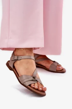 Zazoo 40182 Skórzane Sandały Damskie Ciemnobeżowe