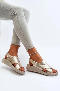 Zazoo 40392 Skórzane Sandały Damskie Złote