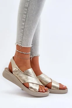 Zazoo 40392 Skórzane Sandały Damskie Złote