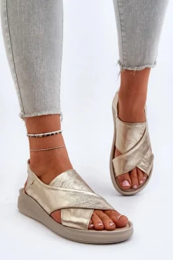 Zazoo 40392 Skórzane Sandały Damskie Złote