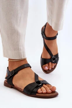 Zazoo 40182 Skórzane Sandały Damskie Czarne