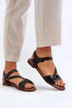 Zazoo 40182 Skórzane Sandały Damskie Czarne