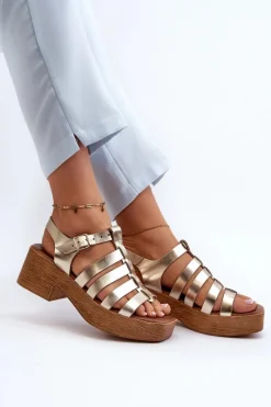 Zazoo 40410 Skórzane Sandały Damskie Złote