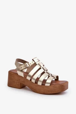 Zazoo 40410 Skórzane Sandały Damskie Złote