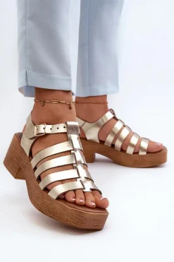 Zazoo 40410 Skórzane Sandały Damskie Złote