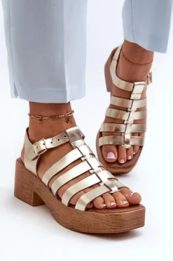 Zazoo 40410 Skórzane Sandały Damskie Złote