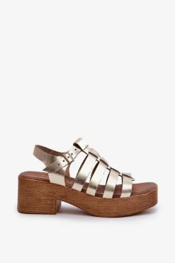 Zazoo 40410 Skórzane Sandały Damskie Złote