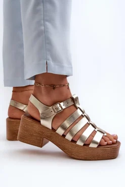 Zazoo 40410 Skórzane Sandały Damskie Złote