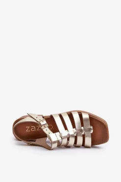 Zazoo 40410 Skórzane Sandały Damskie Złote