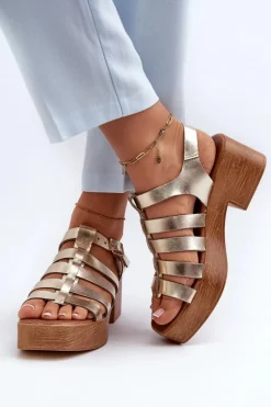 Zazoo 40410 Skórzane Sandały Damskie Złote