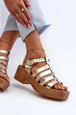 Zazoo 40410 Skórzane Sandały Damskie Złote