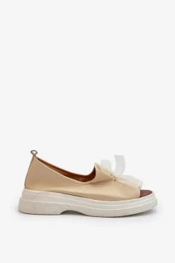 Zazoo 2939 Skórzane Sandały Damskie Z Kokardką Jasnobeżowe