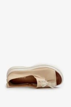 Zazoo 2939 Skórzane Sandały Damskie Z Kokardką Jasnobeżowe