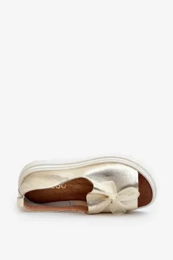 Zazoo 2939 Skórzane Sandały Damskie Z Kokardką Złote