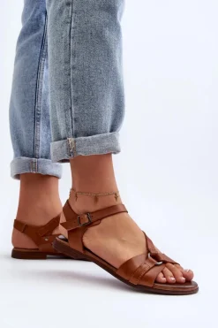 Zazoo 40182 Skórzane Sandały Damskie Brązowe