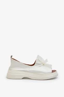 Zazoo 2939 Skórzane Sandały Damskie Z Kokardką Białe