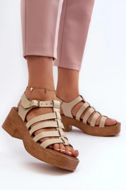 Zazoo 40410 Skórzane Sandały Damskie Beżowe