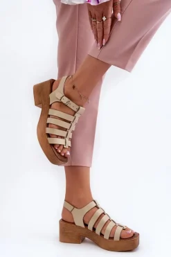 Zazoo 40410 Skórzane Sandały Damskie Beżowe